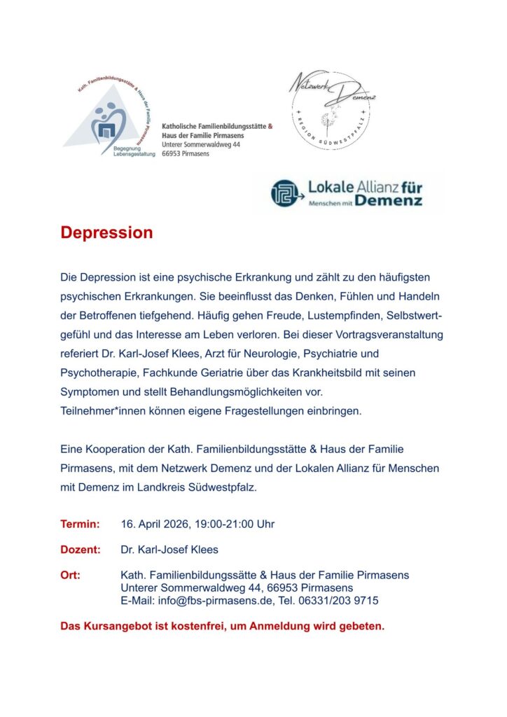 Landkreis Südwestpfalz Pirmasens Zweibrücken Depression psychische Erkrankung